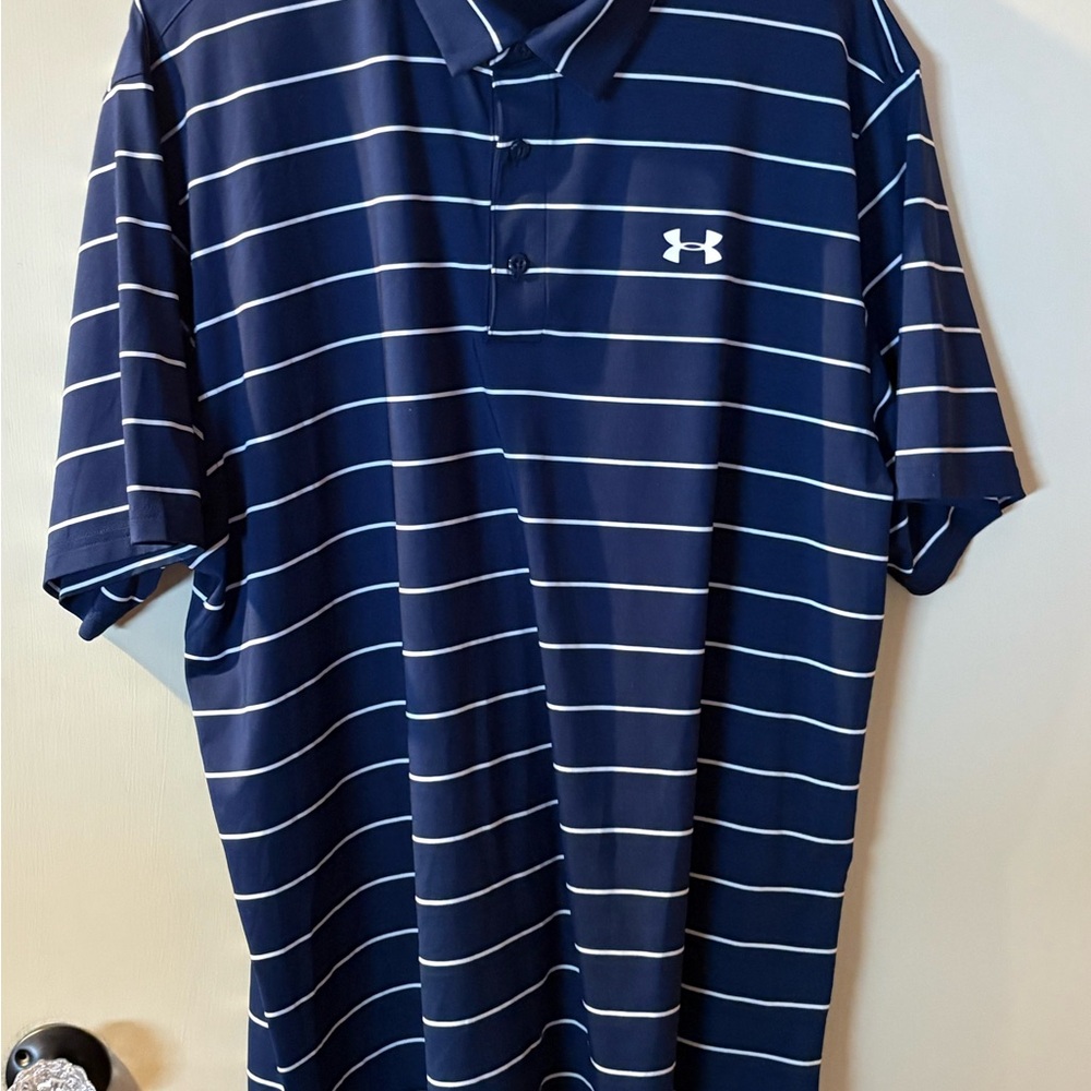 Men's Under Armour 2XL Blue and White Striped Golf Polo